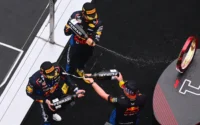 Max Verstappen and Sergio Perez Red Bull Racing 2024 Chinese Grand Prix Podium