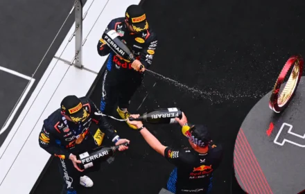 Max Verstappen and Sergio Perez Red Bull Racing 2024 Chinese Grand Prix Podium