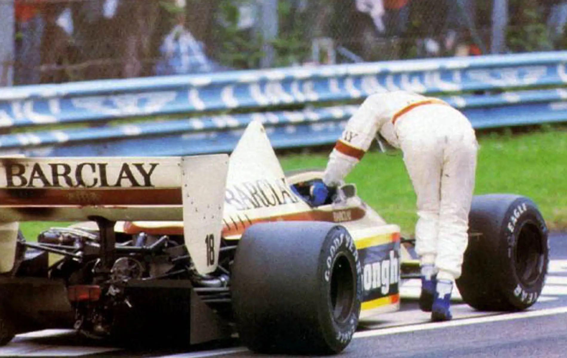 San Marino 1985 Thierry Boutsen Pushing Arrow Over Finish Line