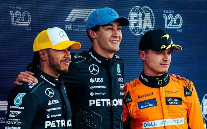 George Russell (P1) Lewis Hamilton (P2) Lando Norris (P3) 2024 British Grand Prix Qualifying