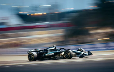 George Russell on track in the Mercedes during 2025 Pre-season Testing in Bahrain – Day Three