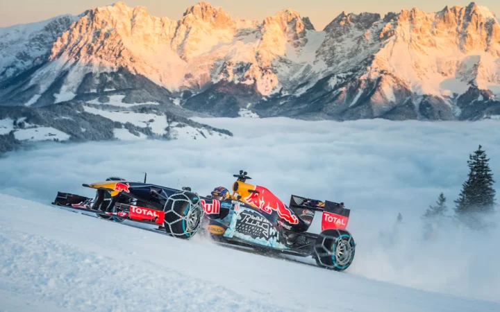 Max Verstappen drives a Formula One car around an iconic ski hill in Austria.