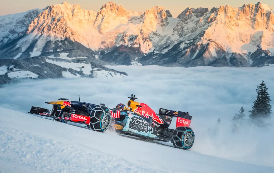 Max Verstappen drives a Formula One car around an iconic ski hill in Austria.