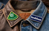 Team louts and brabham pins on coat