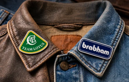 Team louts and brabham pins on coat